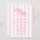 Oh Baby Elegant Script & Stripes Baby shower Kaart (Voorkant)