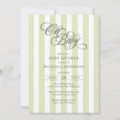 Oh Baby Elegant Script & Stripes Baby shower Kaart (Voorkant)
