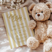 Oh Baby Elegant Script & Stripes Baby shower Kaart