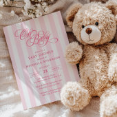 Oh Baby Elegant Script & Stripes Baby shower Kaart