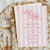 Oh Baby Elegant Script & Stripes Baby shower Kaart