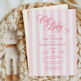 Oh Baby Elegant Script & Stripes Baby shower Kaart