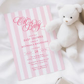 Oh Baby Elegant Script & Stripes Baby shower Kaart