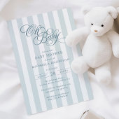 Oh Baby Elegant Script & Stripes Baby shower Kaart