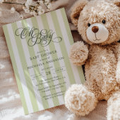 Oh Baby Elegant Script & Stripes Baby shower Kaart