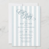 Oh Baby Elegant Script & Stripes Baby shower Kaart (Voorkant)