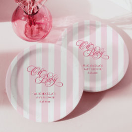 Oh Baby Elegant Script & Stripes Baby shower Papieren Bordje