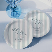 Oh Baby Elegant Script & Stripes Baby shower Papieren Bordje