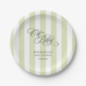 Oh Baby Elegant Script & Stripes Baby shower Papieren Bordje (Voorkant)