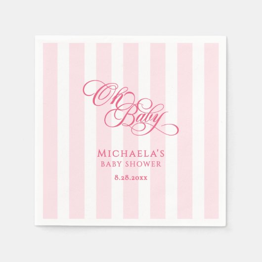 Oh Baby Elegant Script & Stripes Baby shower Servet (Voorkant)