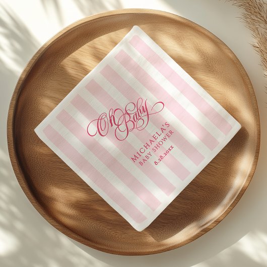 Oh Baby Elegant Script & Stripes Baby shower Servet