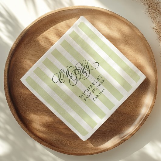 Oh Baby Elegant Script & Stripes Baby shower Servet