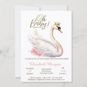 Oh Baby Elegant Swan Crown Flowers Baby shower Kaart