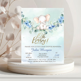 Oh Baby Elephant Blue Baby shower Kaart