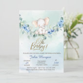 Oh Baby Elephant Blue Baby shower Kaart (Staand voorkant)