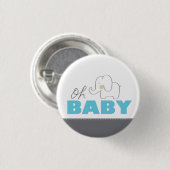 Oh Baby Elephant - Blue & Grey Baby shower Button (Voorkant /achterkant)