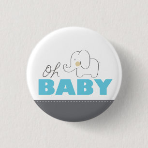 Oh Baby Elephant - Blue & Grey Baby shower Button