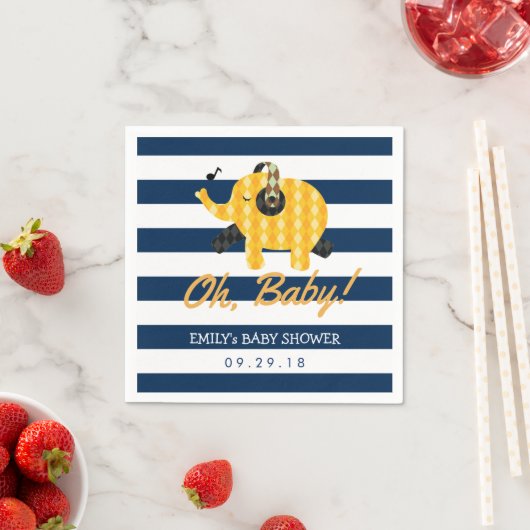 Oh Baby Elephant Navy Blue Stripes Baby shower Servetten (Insitu)