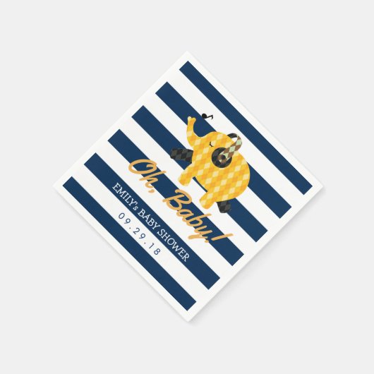 Oh Baby Elephant Navy Blue Stripes Baby shower Servetten (Hoek)