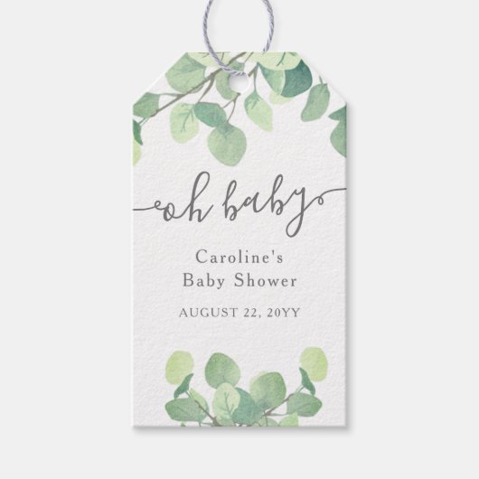 Oh Baby Eucalyptus Baby shower Favor Cadeau Labels Cadeaulabel (Voorkant)