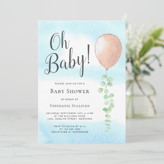 Oh Baby Eucalyptus ballon Neutraal Baby shower Kaart (Staand voorkant)