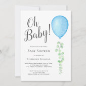 Oh Baby Eucalyptus Blue Balloon Baby shower Kaart (Voorkant)