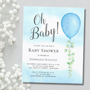 Oh Baby Eucalyptus Blue Balloon Baby shower Kaart