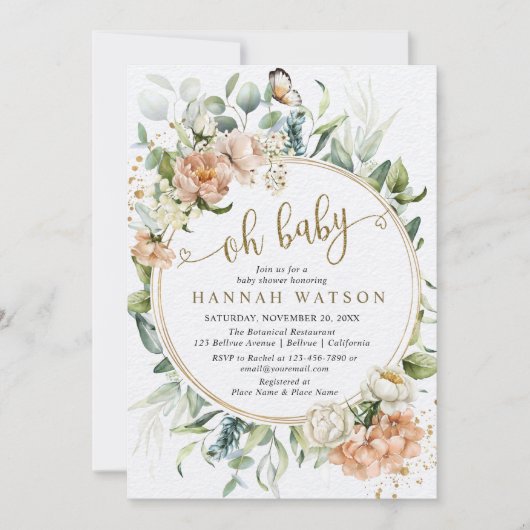 Oh Baby Eucalyptus Blush Roze Baby shower Kaart (Voorkant)