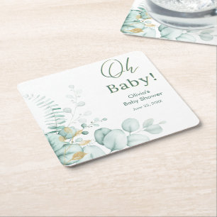 Oh Baby Eucalyptus Groenelementen Gouden Babyfeest Kartonnen Onderzetters