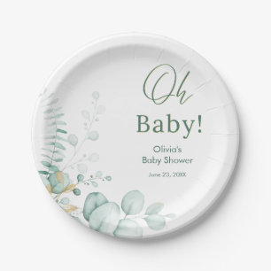 Oh Baby Eucalyptus Groenelementen Gouden Babyfeest Papieren Bordje