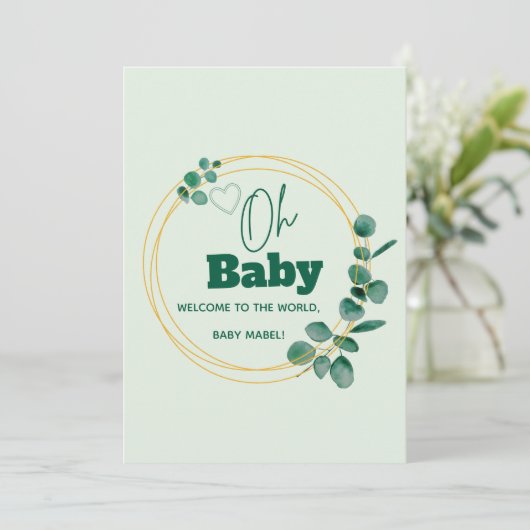 Oh Baby Eucalyptus Leaves  Baby Shower Kaart (Staand voorkant)
