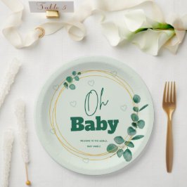 Oh Baby Eucalyptus Leaves  Baby Shower Papieren Bordje