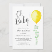 Oh Baby Eucalyptus Yellow Ballon Baby shower Kaart (Voorkant)