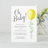 Oh Baby Eucalyptus Yellow Ballon Baby shower Kaart (Staand voorkant)