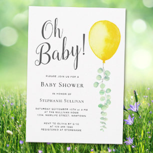 Oh Baby Eucalyptus Yellow Ballon Baby shower Kaart
