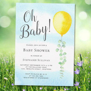 Oh Baby Eucalyptus Yellow Ballon Baby shower Kaart