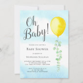 Oh Baby Eucalyptus Yellow Ballon Baby shower Kaart (Voorkant)