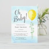 Oh Baby Eucalyptus Yellow Ballon Baby shower Kaart (Staand voorkant)