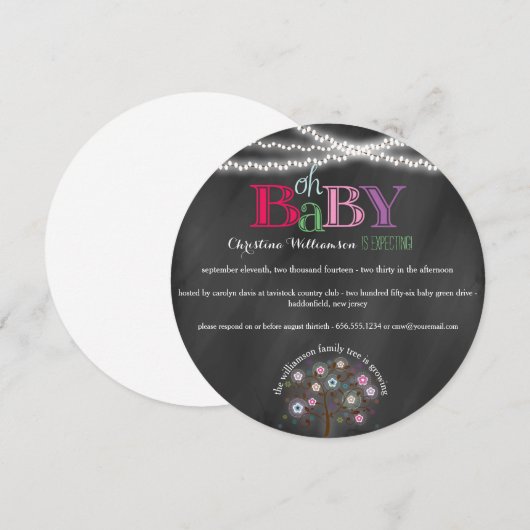 Oh Baby Familieboom en Licht Baby shower nodigt ui Kaart (Voorkant / Achterkant)