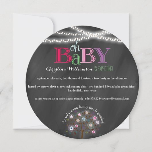 Oh Baby Familieboom en Licht Baby shower nodigt ui Kaart (Voorkant)