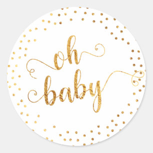 "Oh Baby" Faux Gold Foil Confetti, Baby shower Ronde Sticker