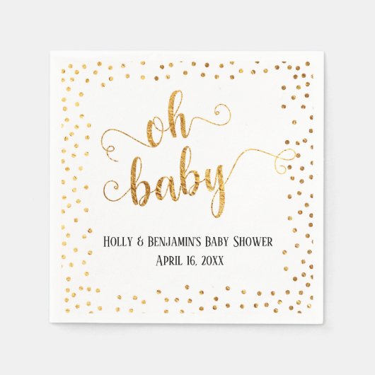 "Oh Baby" Faux Gold Foil Confetti, namen en datum Servet (Voorkant)