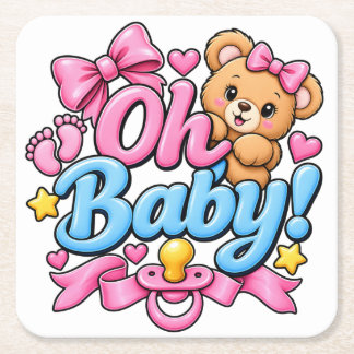 Oh Baby! Feestelijke Baby Shower Ontwerp Kartonnen Onderzetters