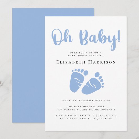Oh Baby Feet Blue Baby Boy Shower Kaart (Voorkant / Achterkant)