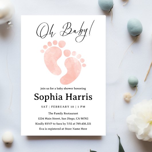 Oh baby feet meisje Baby shower Kaart