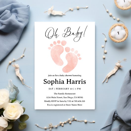 Oh baby feet meisje Baby shower Kaart