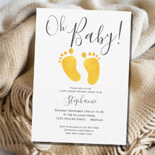 Oh Baby Feet Yellow Baby shower Invitation Kaart