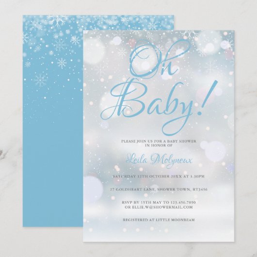 Oh Baby First Snowflakes Baby shower / Sprinkle Kaart (Voorkant / Achterkant)