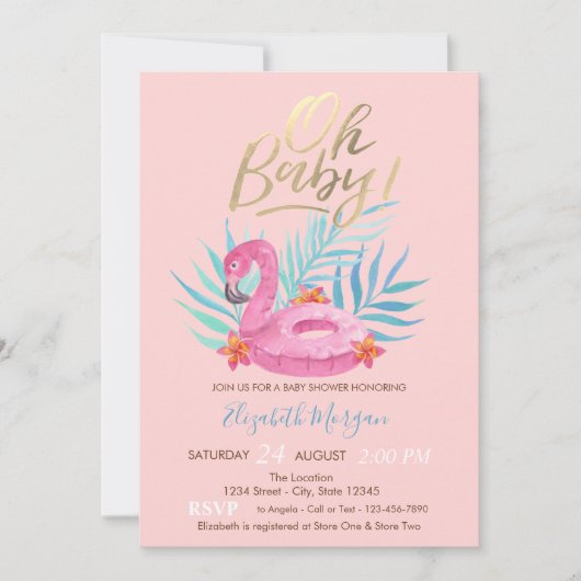Oh Baby Flamingo Baby shower Kaart (Voorkant)