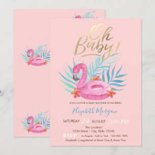 Oh Baby Flamingo Baby shower Kaart